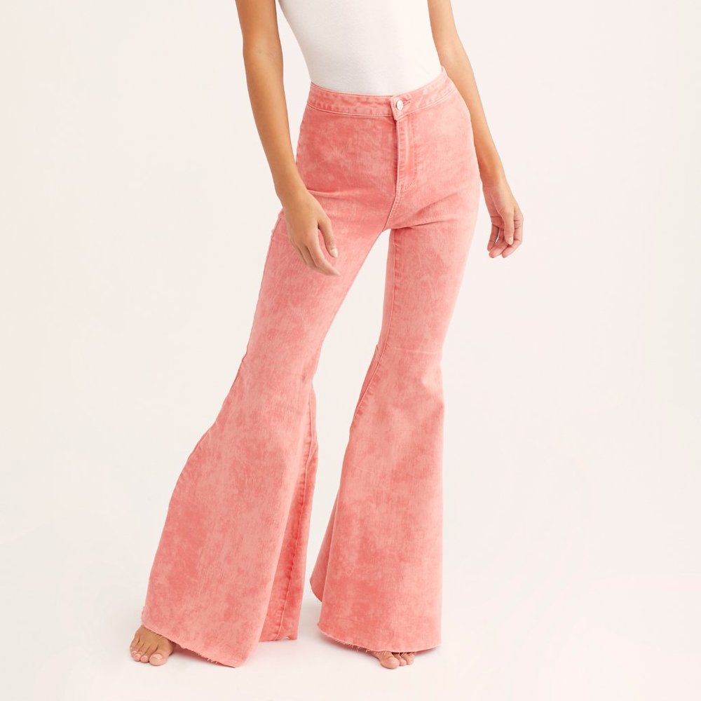 Free People Pink High-Waist Flare Jeans - Picture 2 of 7
